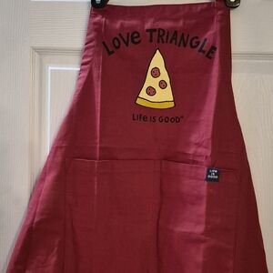 Life is Good Red Apron with Pizza Graphic